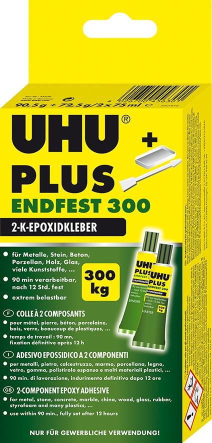 2-KomponentenepoxidkleberPLUS ENDFEST 300 Karton mit Tuben Binder 82g und Härter 81g UHU Produktbild img1 L
