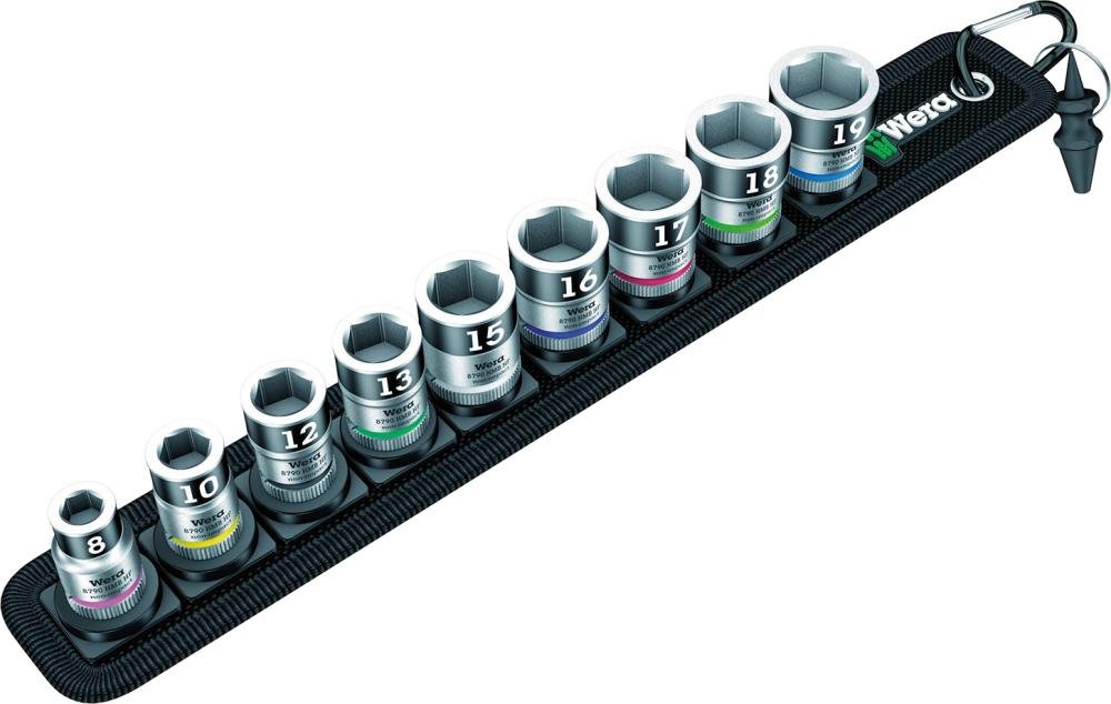 WERA Steckschlüsseleinsa-tz-Garnitur 3/8" Haltefu-nktion 6-kant 10-teilig auf Textilgurt Produktbild img1 L
