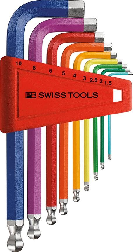 PB SWISS TOOLS Winkelsch-raubendrehersatz farbig Kugelkopf 6-kant 1,5-10mm9-teilig im Halter Produktbild img1 L