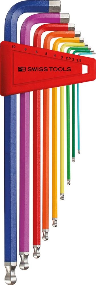 PB SWISS TOOLS Winkelsch-raubendrehersatz farbig Kugelkopf 6-kant 1,5-10mm7-teilig im Halter Produktbild img1 L
