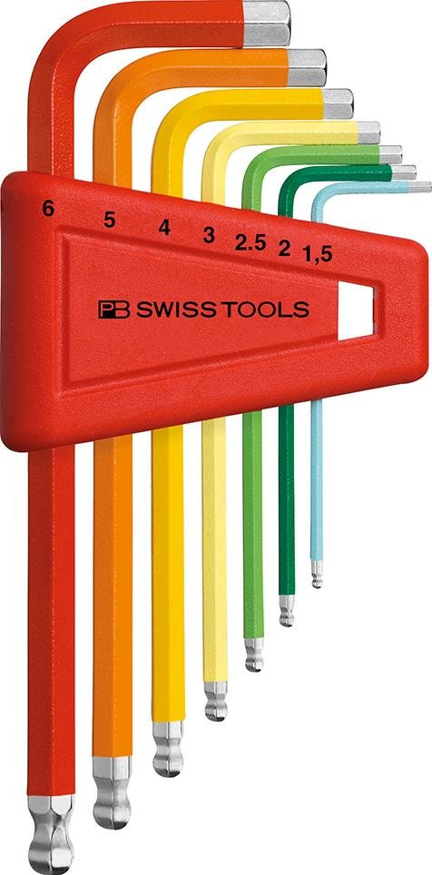 PB SWISS TOOLS Winkelsch-raubendrehersatz farbig Kugelkopf 6-kant 1,5-8mm 7-teilig im Halter Produktbild img1 L