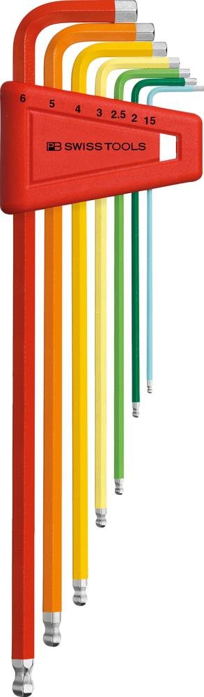 PB SWISS TOOLS Winkelsch-raubendrehersatz farbig Kugelkopf 6-kant 1,5-6mm 7-teilig im Halter Produktbild img1 L