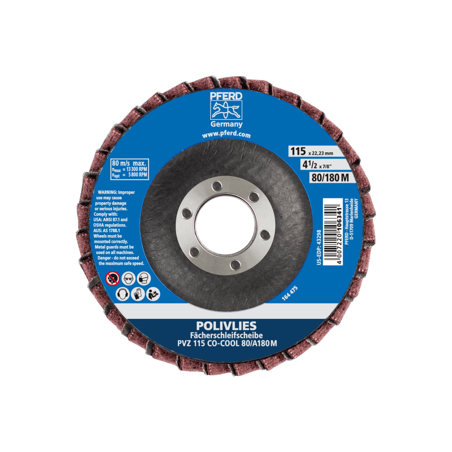PFERD TOOLS POLIVLIES-Fächerscheibe PVZ Keramik Ø 115 mm Bohrung 22,23 mm CO-COOL80/A180M für Feinschliff Produktbild img3 L