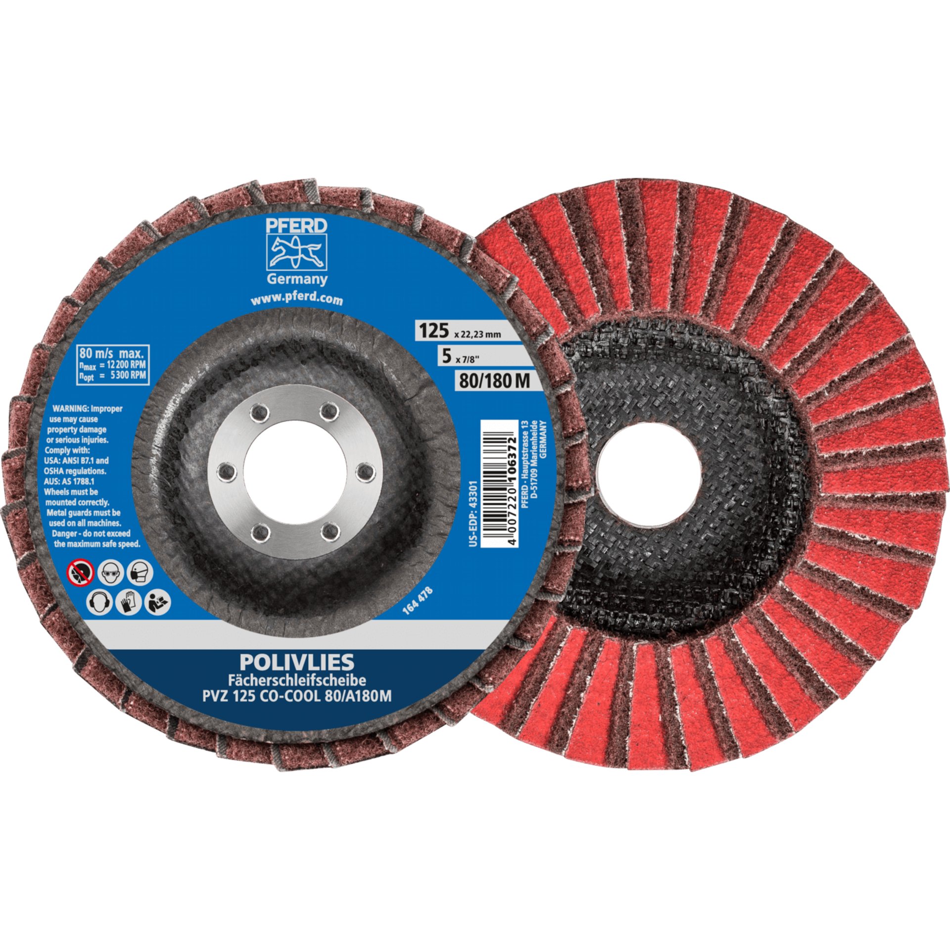 PFERD TOOLS POLIVLIES-Fächerscheibe PVZ Keramik Ø 115 mm Bohrung 22,23 mm CO-COOL80/A180M für Feinschliff Produktbild img1 L