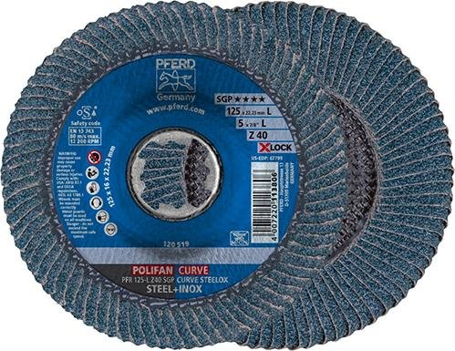 PFERD TOOLS POLIFAN CURVE Fächerscheibe PFR 125 mm X-LOCK Breite L Z40 SGP STEELOX für Stahl/Edelstahl Produktbild img1 L