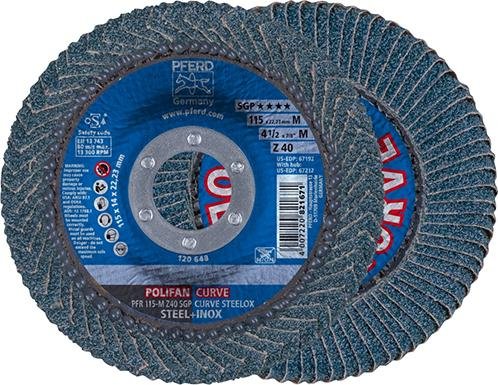 PFERD TOOLS POLIFAN CURVE Fächerscheibe PFR 115x22,23 mm Breite M Z40 SGP STEELOX für Stahl/Edelstahl Produktbild img1 L