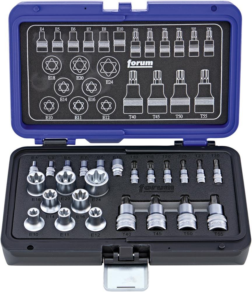 FORUM Schraubendrehereinsatz- Garnitur 1/4"+1/2" TX T10-T55/E4-E24 24-teilig Produktbild img1 L