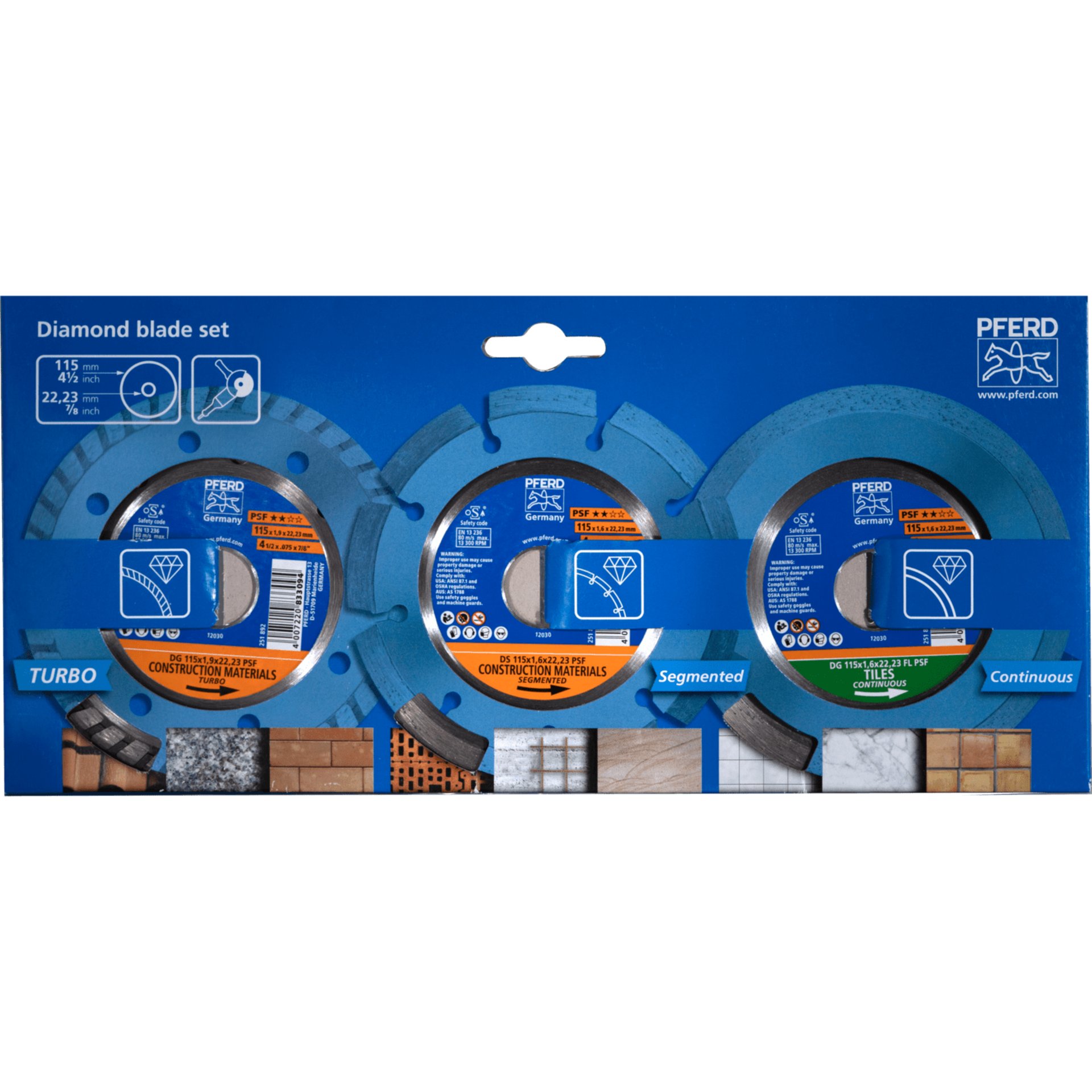 PFERD TOOLS 3-tlg. Diamant-Trennscheiben-Set 115x1,6/1,9 mm START Allround Produktbild img1 L