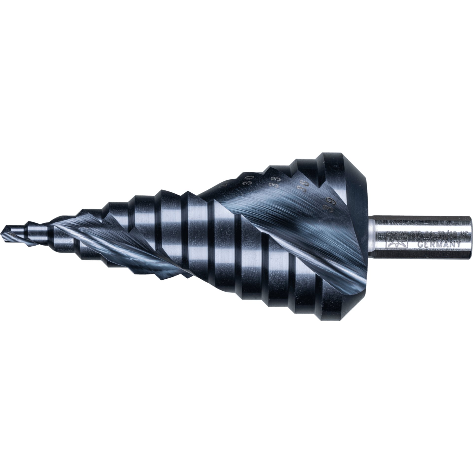 PFERD TOOLS Stufenbohrer HSS 13 Bohrstufen Ø 4-39 mm 3-Flächenschaft-Ø 10mm HICOAT beschichtet Produktbild img1 L