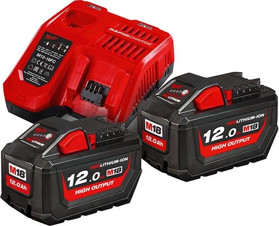 Milwaukee Akku-Starter Set HighOut.M18 HNRG-122 2x18,0 V 12,0 Ah HighOut.Ladegerät M12-18FC Karton Produktbild img1 L