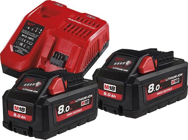 Milwaukee Akku-Starter Set HighOut.M18 HNRG-802 2x18,0V 8,0 Ah HighOutputLadegerät M12-18FC Karton Produktbild img1 L