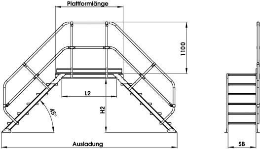 MUNK Aluminium-Überstieg, stationär, Stufenbreite 600 mm (= Außenbreite 700 mm bei einseitigem Geländer) Produktbild img2 L
