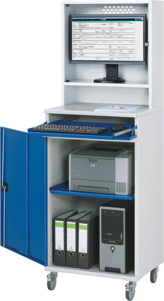 RAU. Computer-Schrank Modell 65 fahrbar 650x520x1895mm RAL7035/5010 Produktbild img4 L