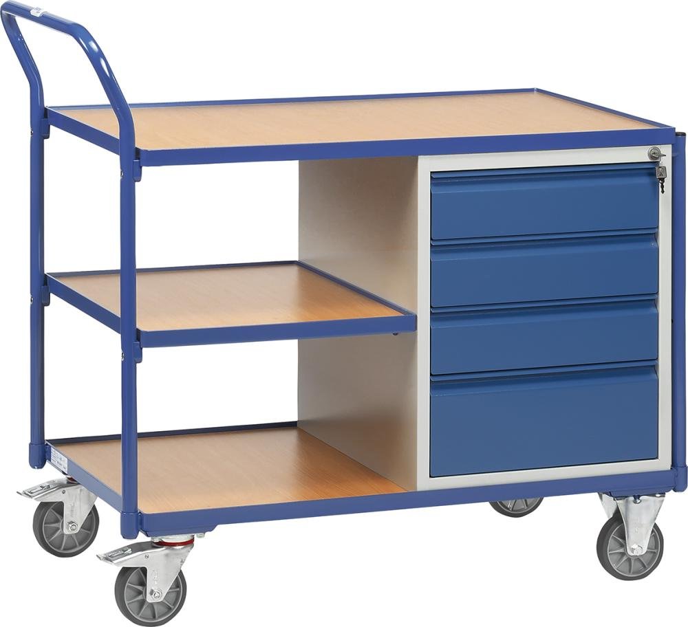 FETRA Tischwagen 2634 Tragkraft 300kg mit 3 Ebenen & 4 Schubladen brilliantblau 1000x600mm Produktbild img1 L