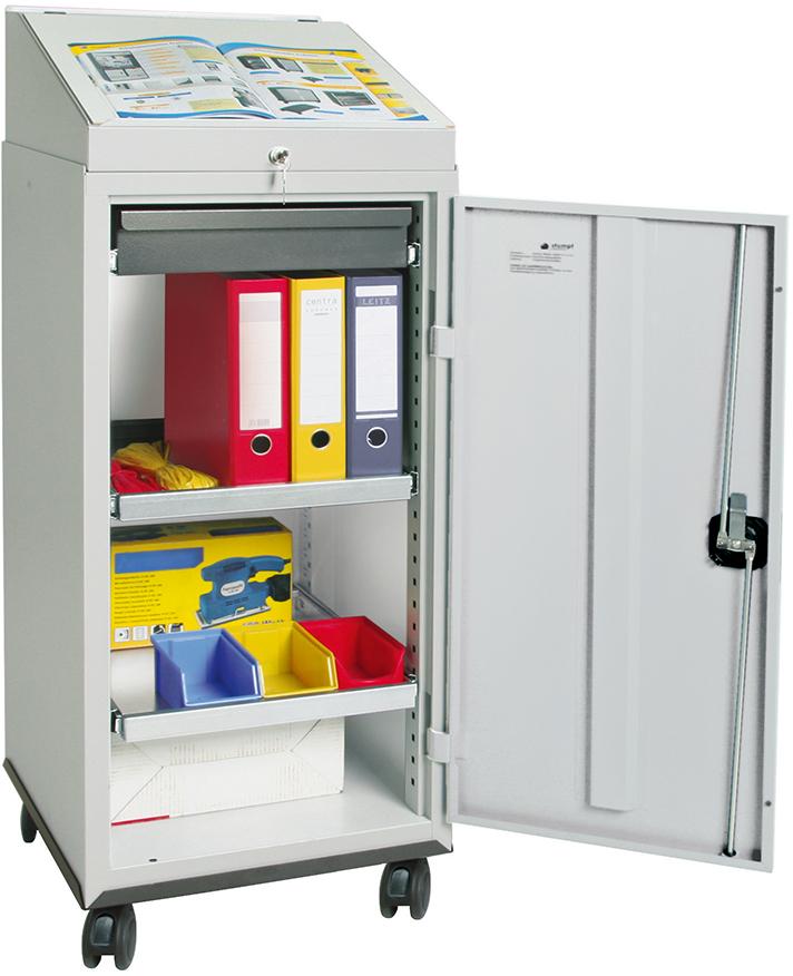 Schreibpultschrank B500xT500xH1310 mm RAL7035 1 Schublade, 2 Wannen Produktbild img2 L