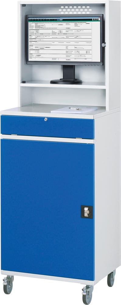 RAU. Computer-Schrank Modell 65 fahrbar 650x520x1895mm RAL7035/5010 Produktbild img2 L
