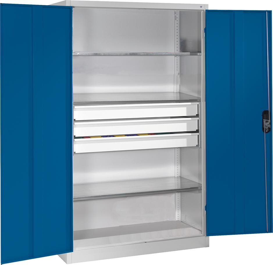 Großraum-Werkzeugschrank (RAL 7035/5010), 3 Schubladen mittig Produktbild img1 L