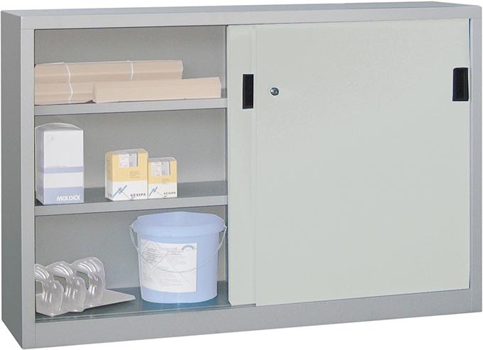 Schiebetürenschrank, B 1500 mm, Vollblechtüren/Mitteltrennwand, Böden verzinkt Produktbild img1 L