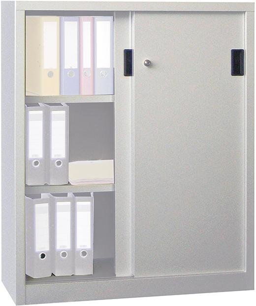Schiebetürenschrank B1000xT400xH1950 mm 4 Böden verzinkt RAL 7035 Produktbild img1 L