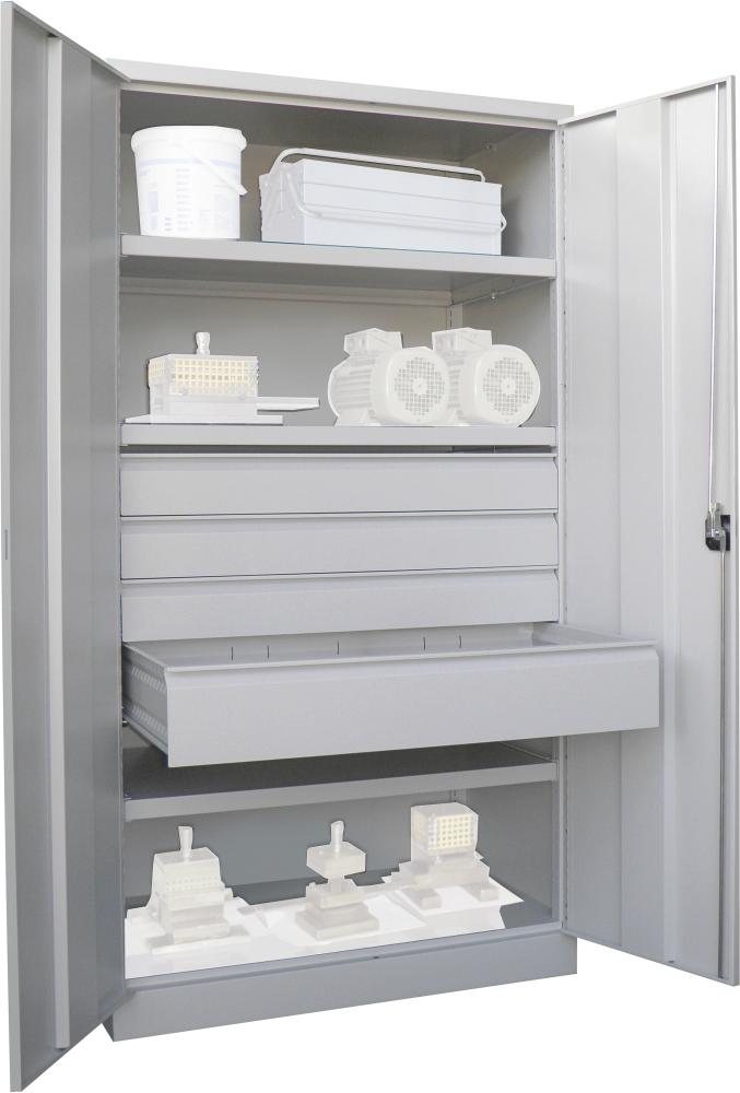 Schwerlastschrank m.TürenH1950xB1040xT630 mm 3 FB, SL 3xFH 125,1x175mmRAL 7035 Produktbild img1 L