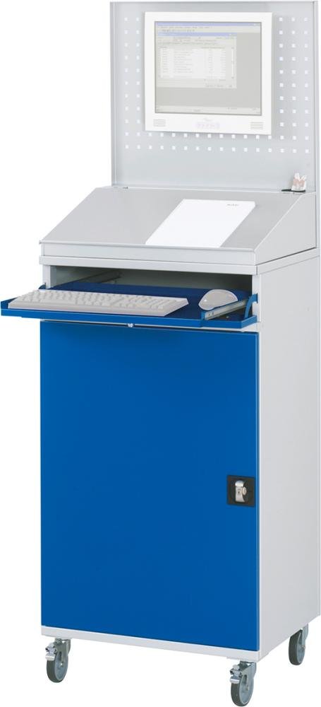 Computer-Schrank B650xT520xH1895 mm RAL 7035/5010 mobil Gehäuse offen Produktbild img2 L