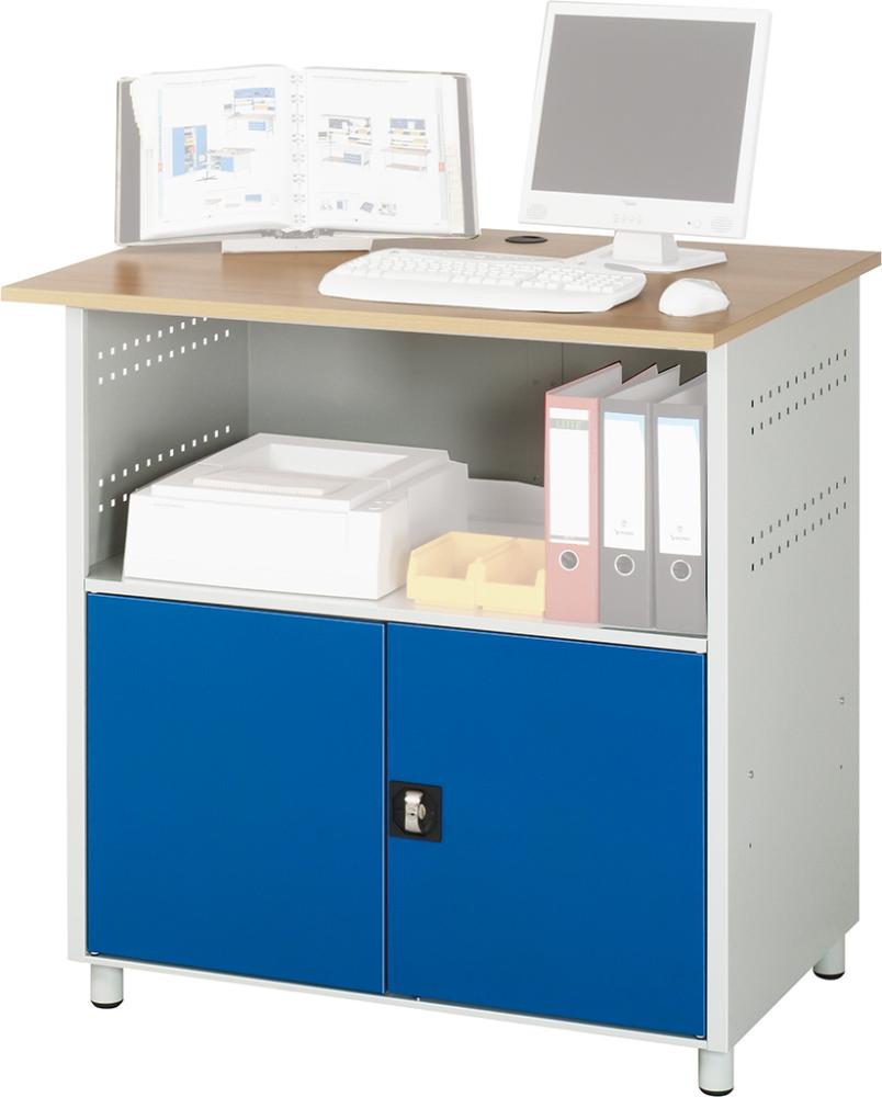 RAU. Computer-Tisch Modell 1023 stationär 1100x800x1100mm RAL7035/5010 Produktbild img2 L