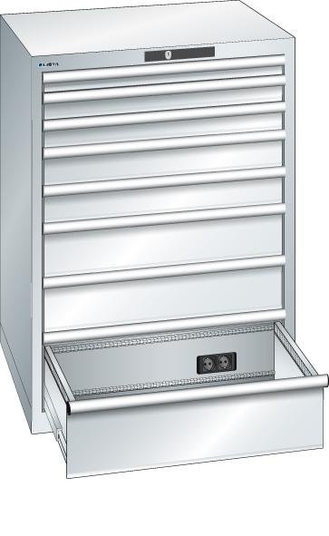 Schubladenschrank 36x36E 717x725x1000 8 Schub., 75kg Typ D2x230V KEYLock Lichtgrau RAL7035 Produktbild img1 L