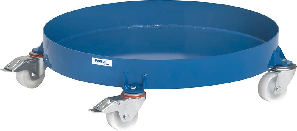 Fassroller f. 200l FässerInnen Ø630mm mit 4-Lenk/2-Bockrollen 2 Feststeller Ral 5007 Produktbild img1 L