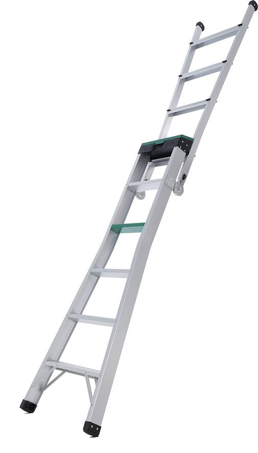 FORTIS 2-in-1 Sprossen- Steh-/Anlegeleiter m. Werkzeugk. Alu 5 Sprossen Höhe 1,80m/Höhe 2,95m Produktbild img2 L