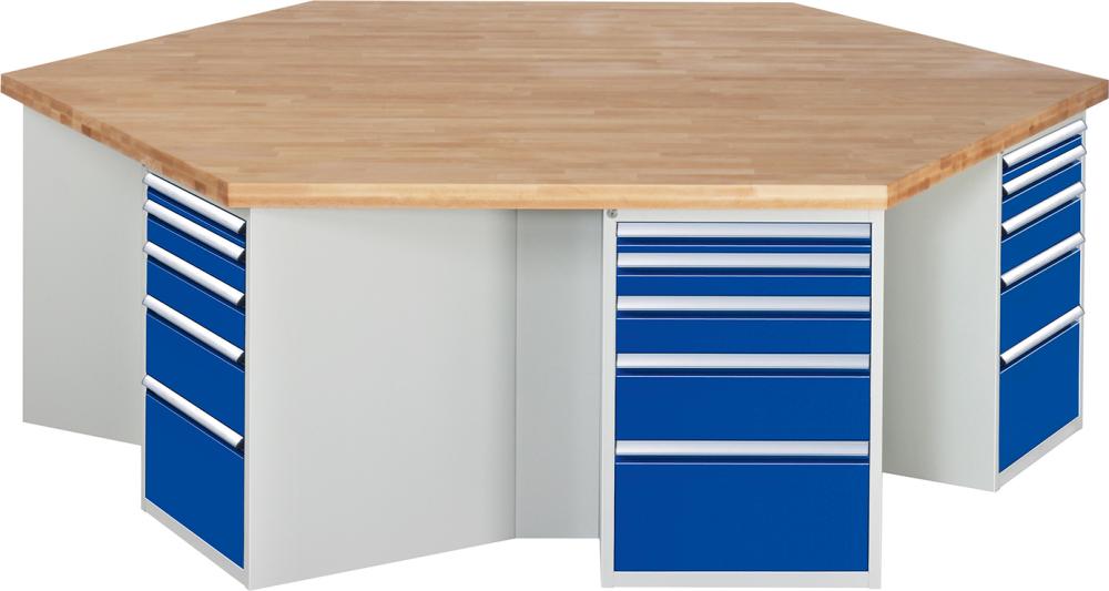 RAU. Gruppenwerkbank Modell 499 2700x2340x890mm 6 Unterbau-Container Produktbild img1 L