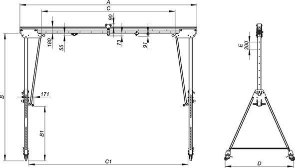 Alu-Portalkran RLPK-S-4 fahrbar / klappbar 1250kg Produktbild img2 L