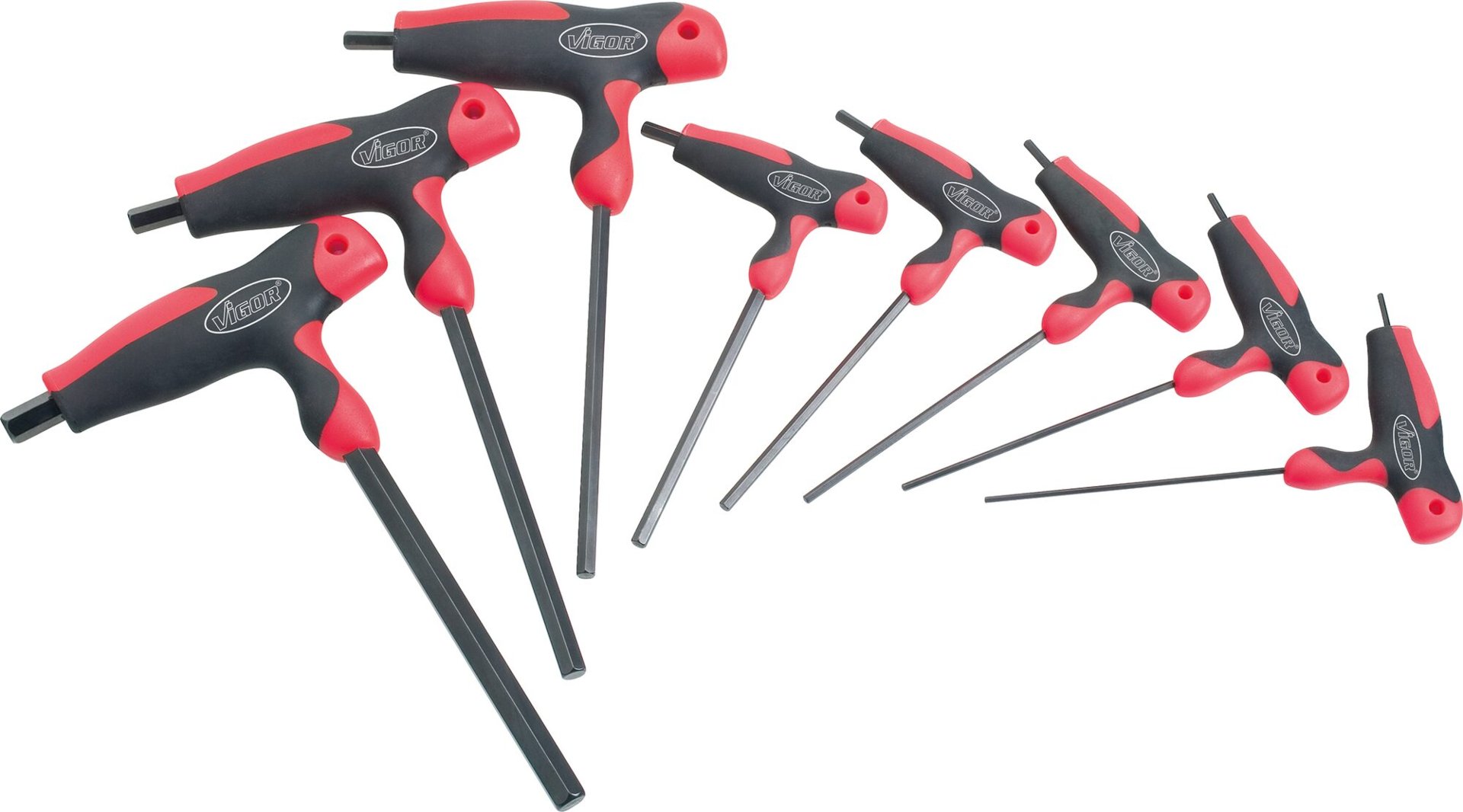 VIGOR Schraubendreher Satz ∙ T-Griff ∙ V1409 ∙ Innen Sechskant Profil ∙ 8-teilig ∙ 2 – 10 ∙ Anzahl Werkzeuge: 8 Produktbild img1 L