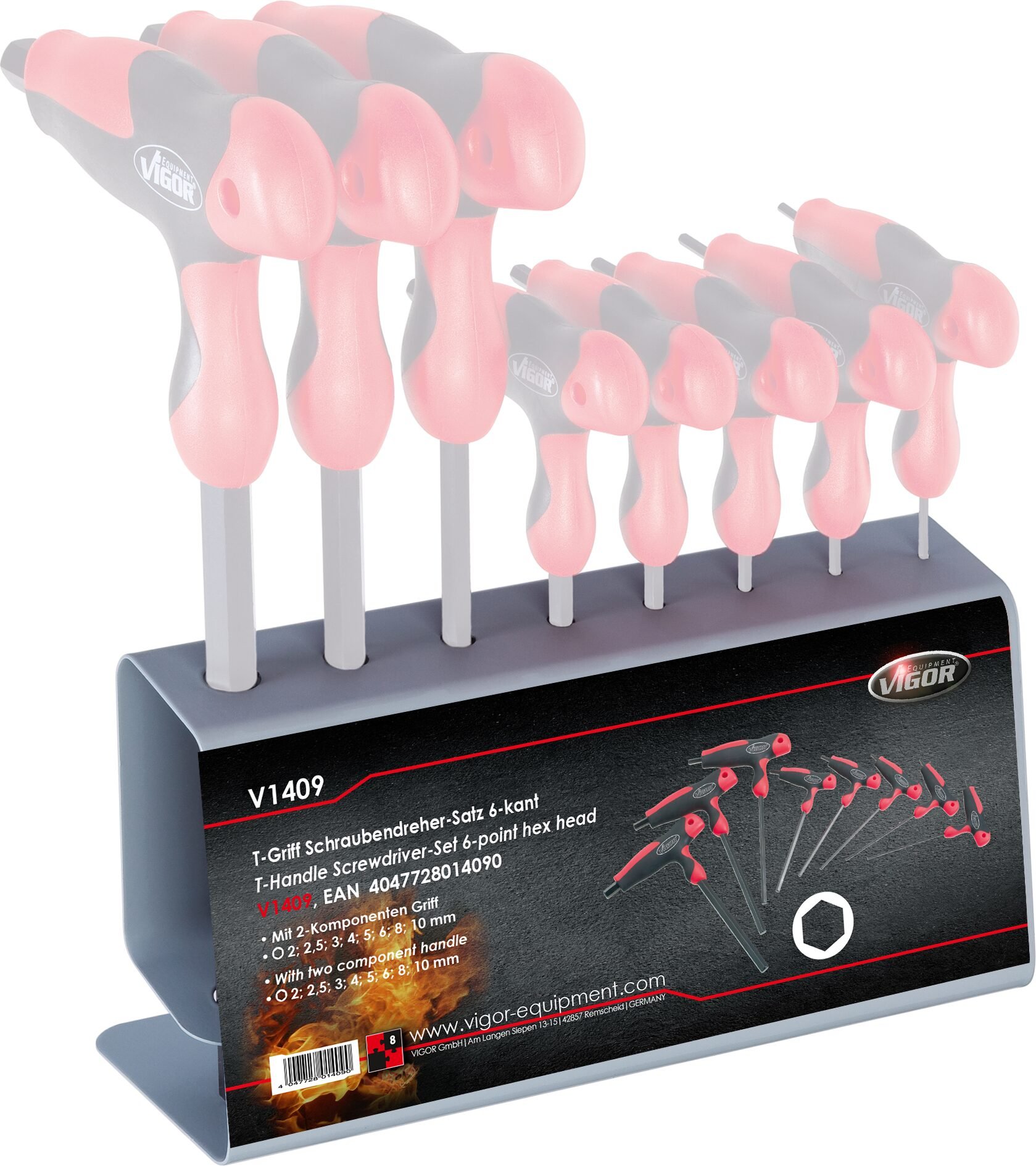VIGOR Schraubendreher Satz ∙ T-Griff ∙ V1409 ∙ Innen Sechskant Profil ∙ 8-teilig ∙ 2 – 10 ∙ Anzahl Werkzeuge: 8 Produktbild img8 L