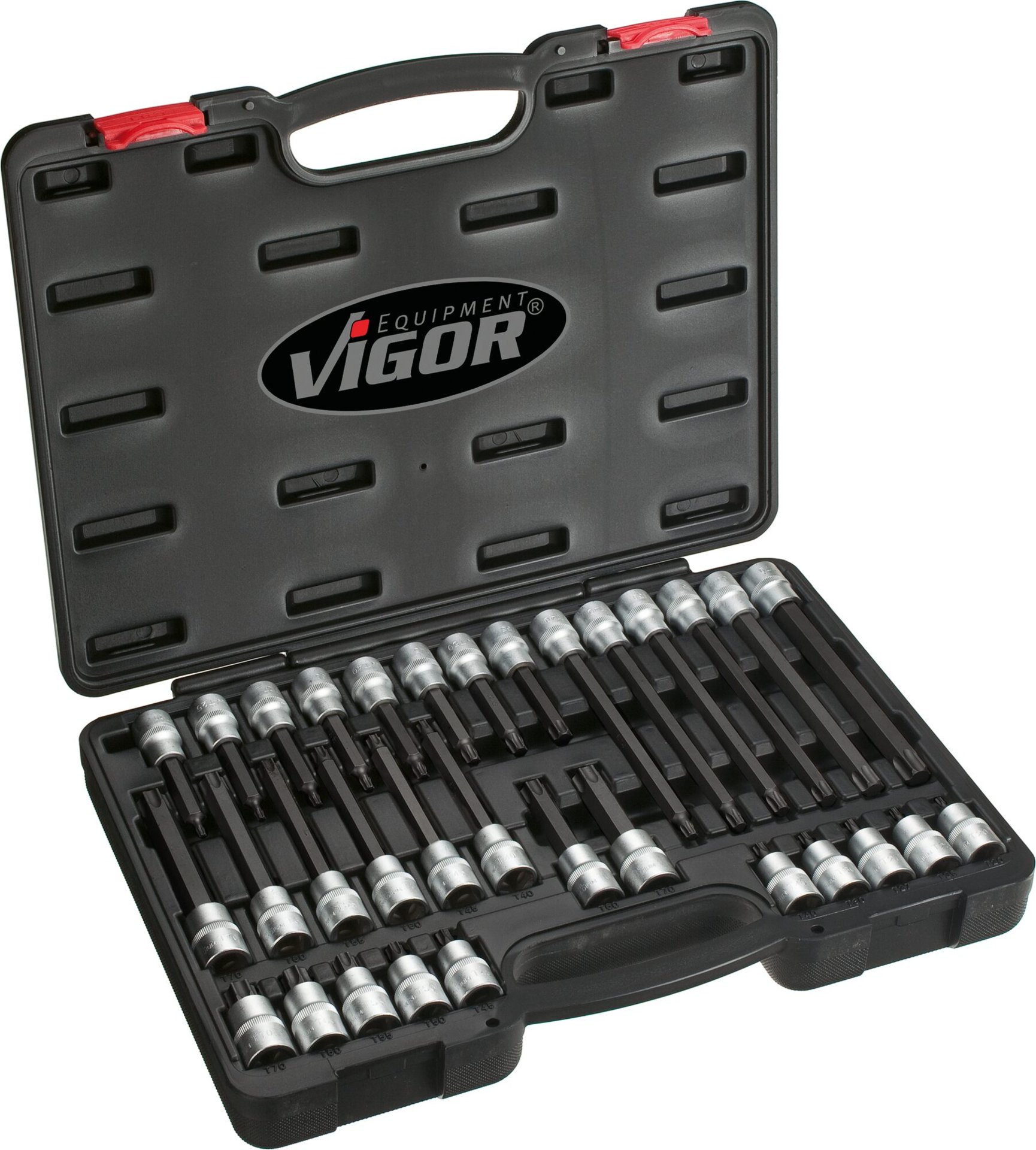 VIGOR Schraubendrehereinsatz Satz ∙ V1917 ∙ 1/2 Zoll (12,5 mm) Vierkant hohl ∙ Innen TORX® Profil ∙ 32-teilig ∙ T20&nbsp;–&nbsp;T70 ∙ Anzahl Werkzeuge: 32 Produktbild img1 L