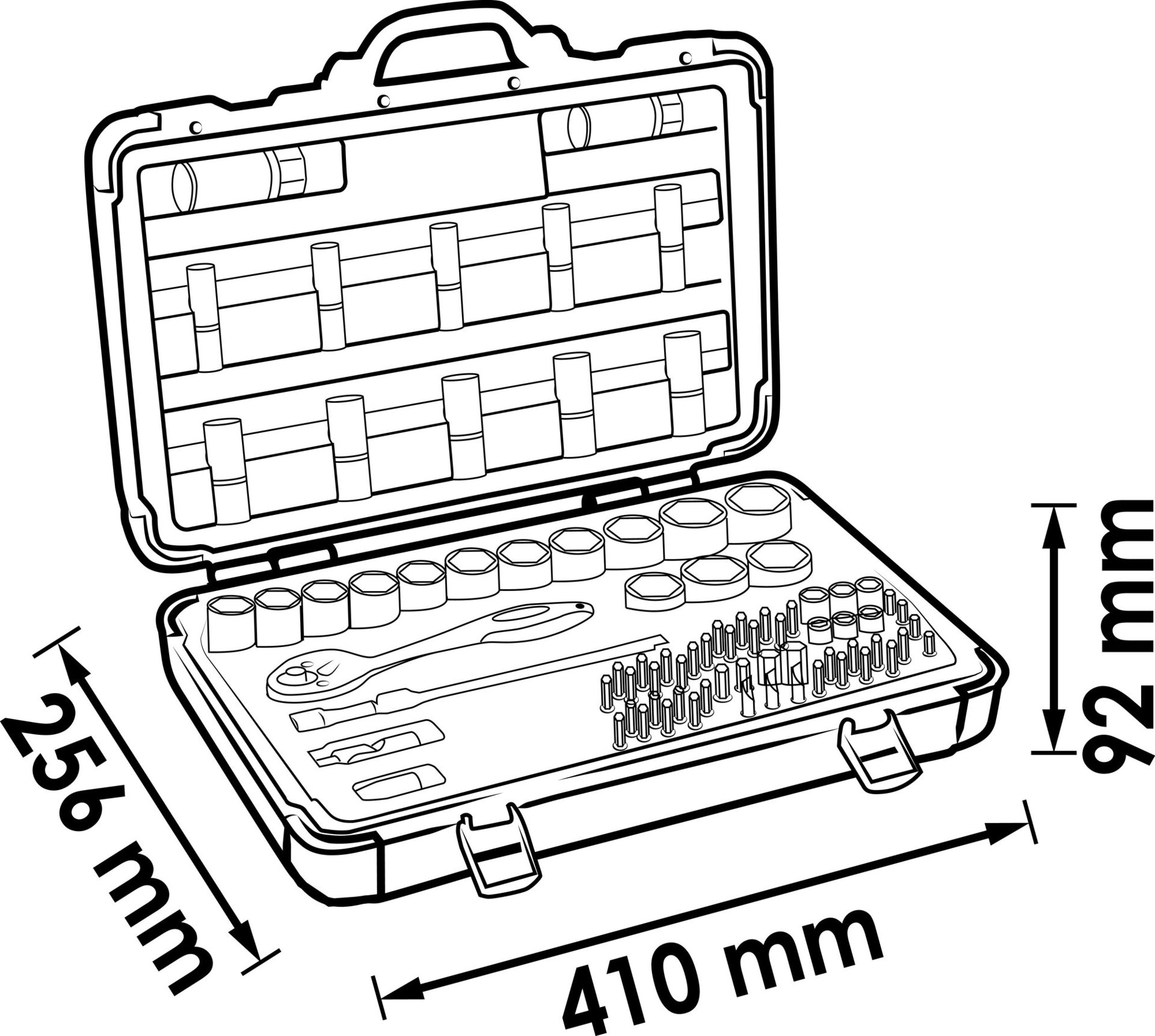 VIGOR Steckschlüssel Satz ∙ V2305N ∙ 3/8 Zoll (10 mm) Vierkant hohl ∙ Außen Sechskant Profil, Innen TORX® Profil, Innen Sechskant Profil, Kreuzschlitz Profil PH, Pozidriv Profil PZ, Schlitz Profil ∙ 61-teilig ∙ 0,8 x 5,5 – 1,2 x 8 · 3 – 24 · PH1 – PH3 · PZ1 – PZ3 · T15 – T55 ∙ Anzahl Werkzeuge: 61 Produktbild img16 L