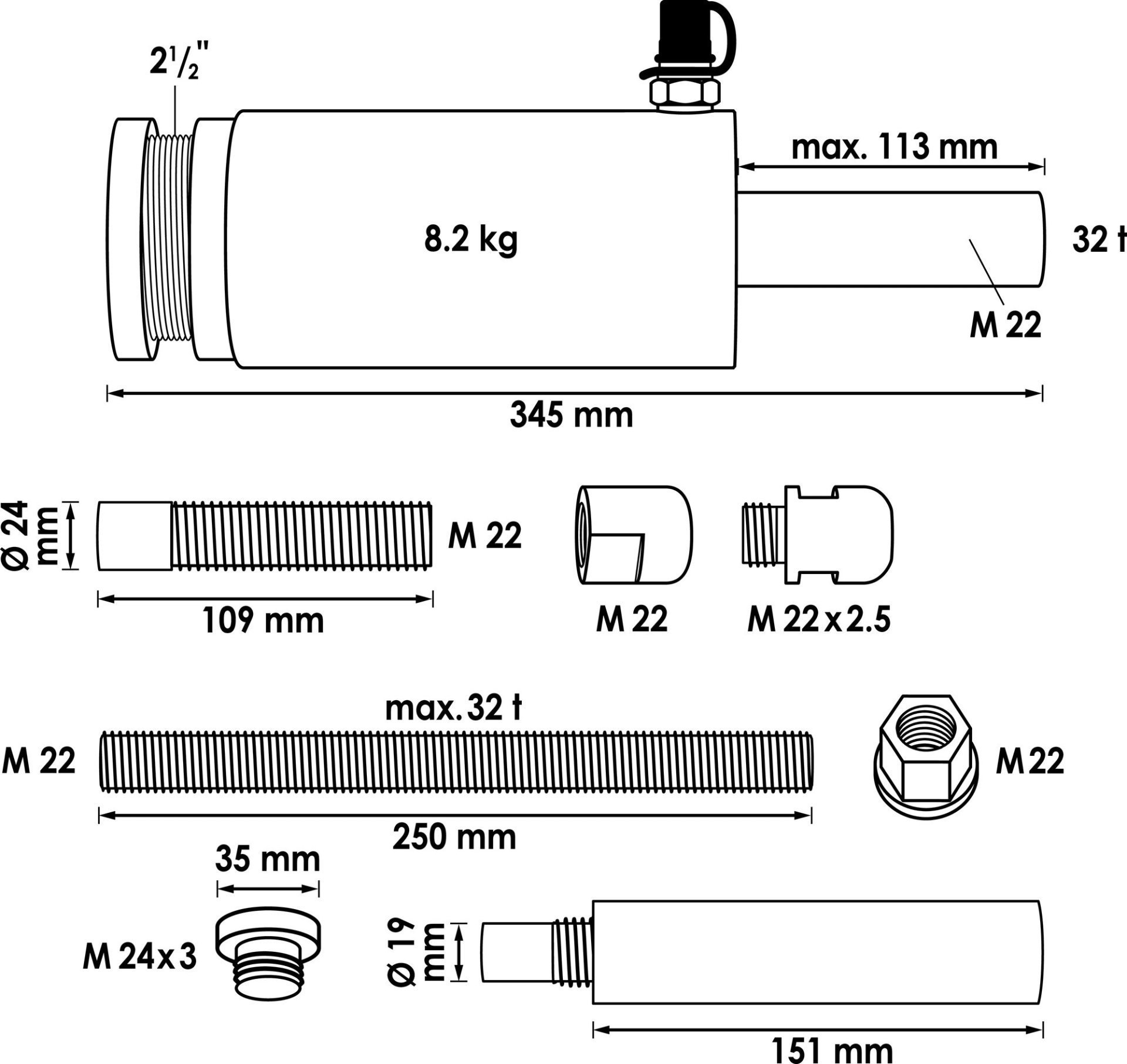 VIGOR Druck- und Zug-Hydraulikzylinder ∙ 32&nbsp;Tonnen ∙ V2874 ∙ 8-teilig ∙ Anzahl Werkzeuge: 8 Produktbild img7 L