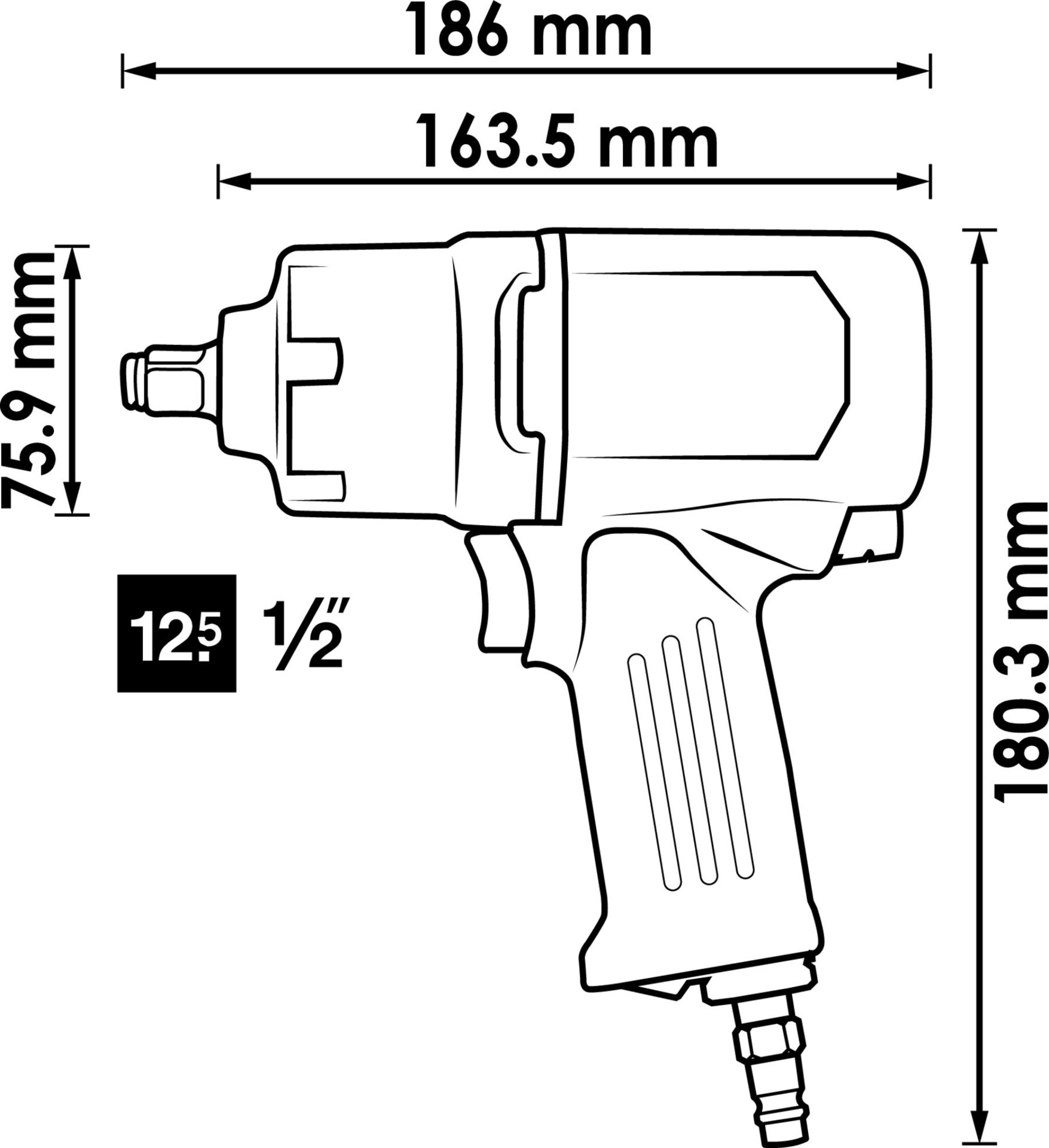 VIGOR Schlagschrauber ∙ V3653 ∙ Lösemoment maximal [Nm]: 1890 Nm ∙ 1/2 Zoll (12,5 mm) Vierkant massiv ∙ 186 mm ∙ Hochleistungs-Doppelhammer-Schlagwerk Produktbild img9 L