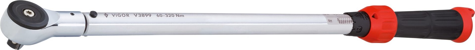 VIGOR Drehmomentschlüssel ∙ V3899 ∙ Drehmomentbereich min-max: 60 – 320 Nm ∙ Genauigkeit: 4% ∙ 1/2 Zoll (12,5 mm) Vierkant massiv ∙ 610 mm Produktbild img3 L