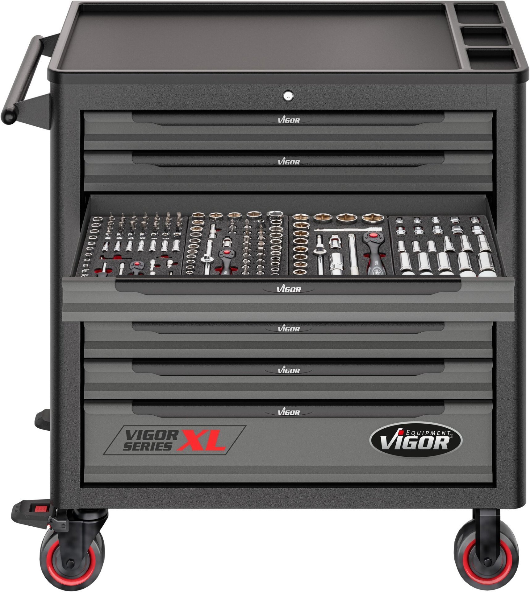 VIGOR Werkstattwagen Series&nbsp;XL ∙ Kunststoff-Arbeitsplatte ∙ mit Sortiment ∙ V5434 ∙ 499-teilig ∙ Anzahl Werkzeuge: 499 Produktbild img12 L