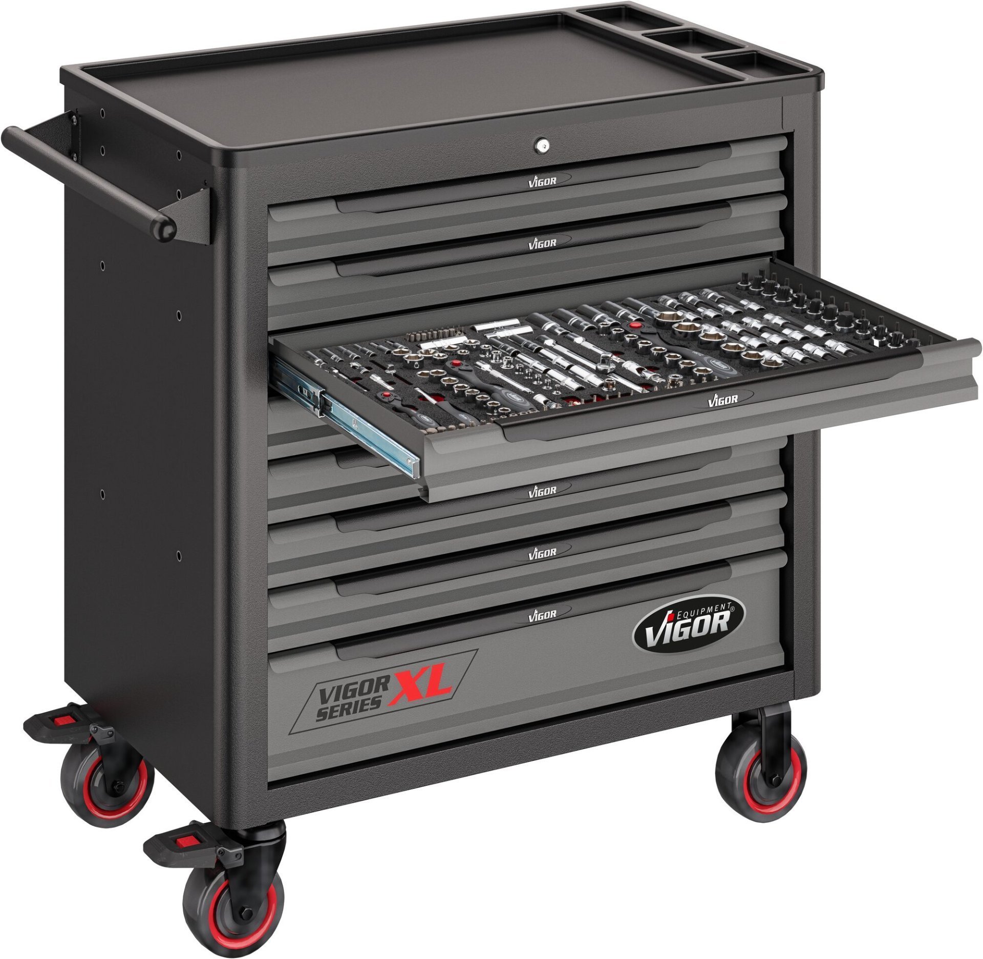 VIGOR Werkstattwagen Series&nbsp;XL ∙ Kunststoff-Arbeitsplatte ∙ mit Sortiment ∙ V5434 ∙ 499-teilig ∙ Anzahl Werkzeuge: 499 Produktbild img15 L