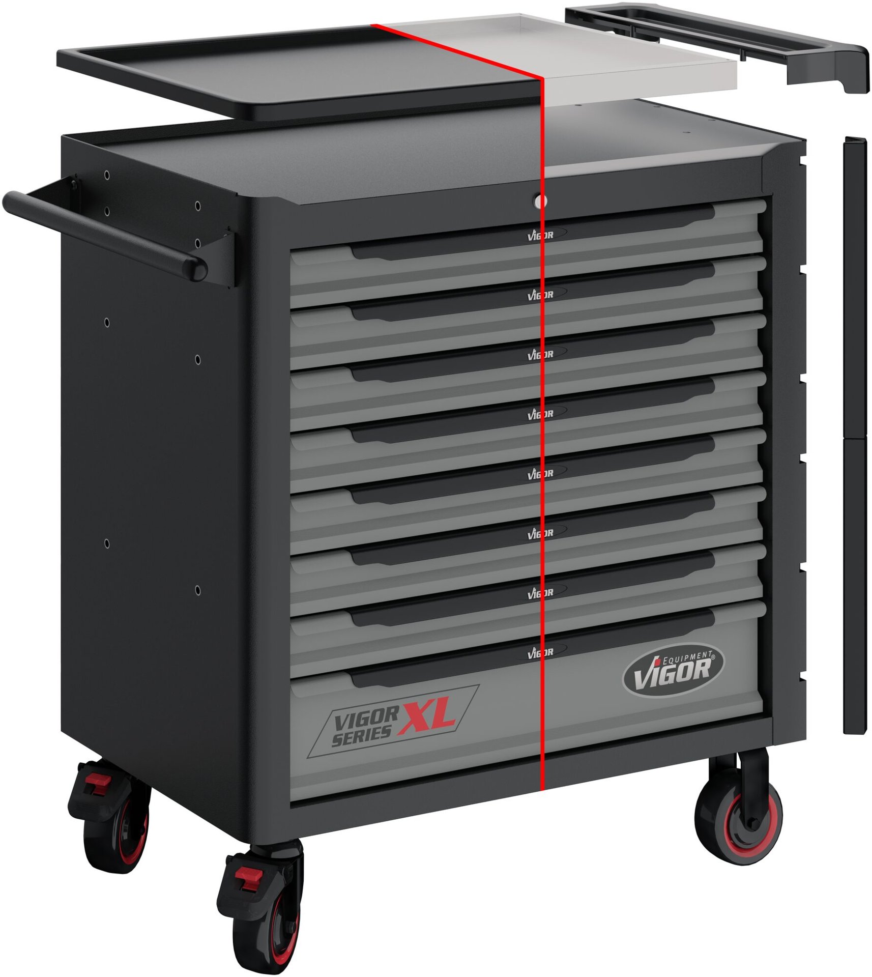 VIGOR Werkstattwagen Series&nbsp;XL ∙ Kunststoff-Arbeitsplatte ∙ mit Sortiment ∙ V5434 ∙ 499-teilig ∙ Anzahl Werkzeuge: 499 Produktbild img19 L