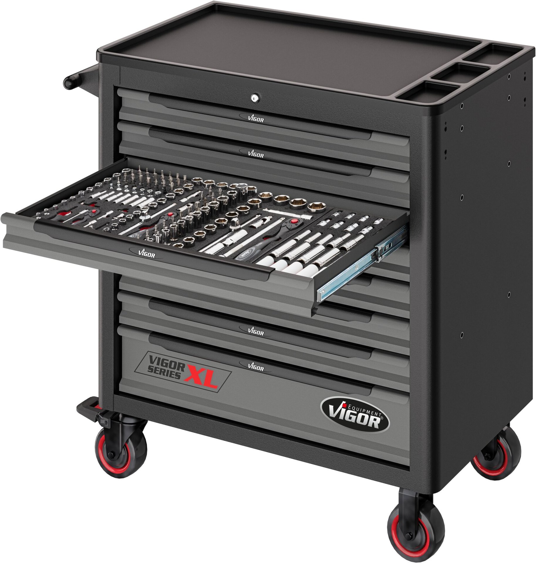 VIGOR Werkstattwagen Series&nbsp;XL ∙ Kunststoff-Arbeitsplatte ∙ mit Sortiment ∙ V5434 ∙ 499-teilig ∙ Anzahl Werkzeuge: 499 Produktbild img16 L