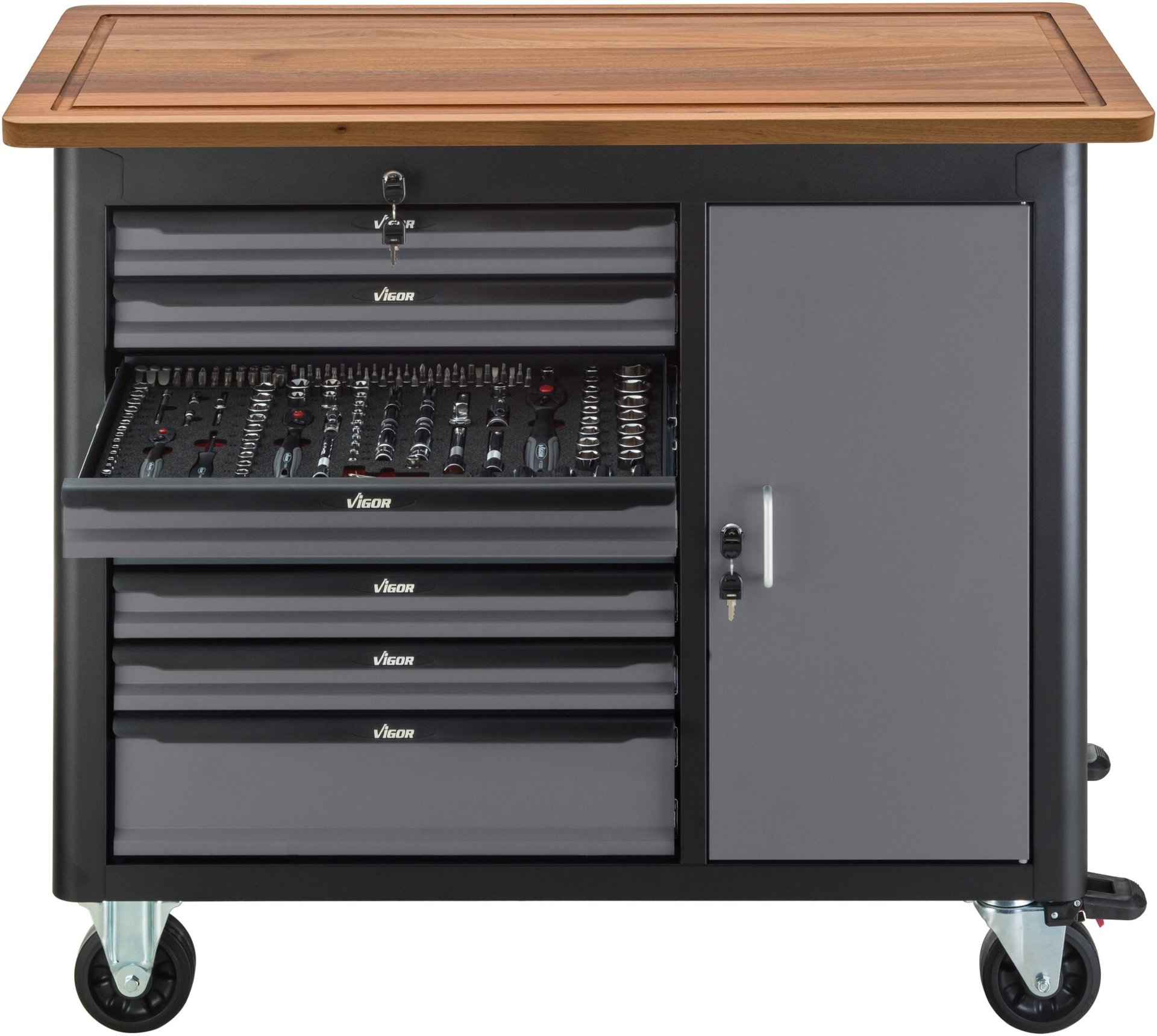 VIGOR Mobile Werkbank Series L ∙ leer ∙ V4813 ∙ L x B x H: 1091 mm x 481 mm x 1018 mm Produktbild img7 L