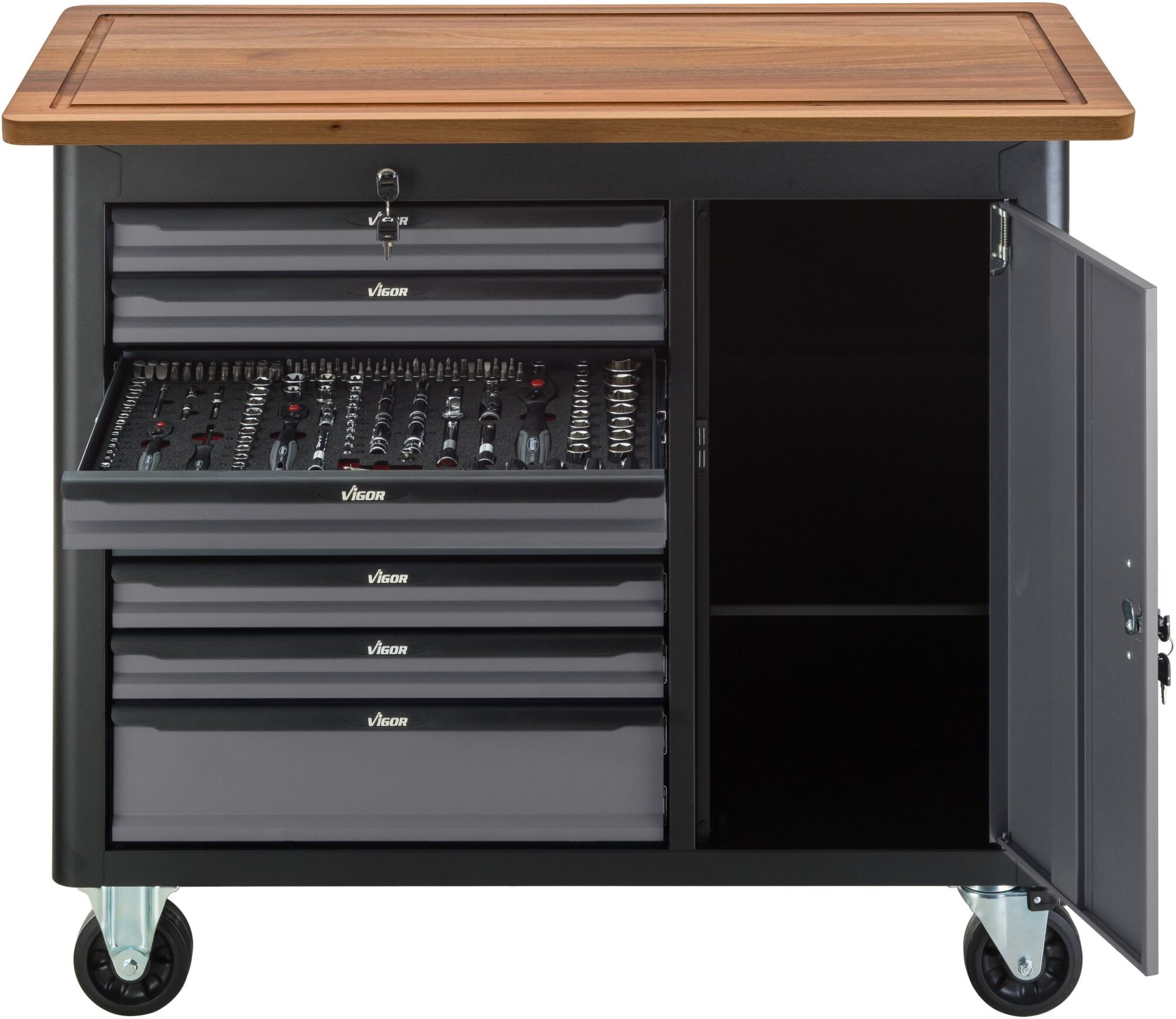 VIGOR Mobile Werkbank Series L ∙ leer ∙ V4813 ∙ L x B x H: 1091 mm x 481 mm x 1018 mm Produktbild img5 L