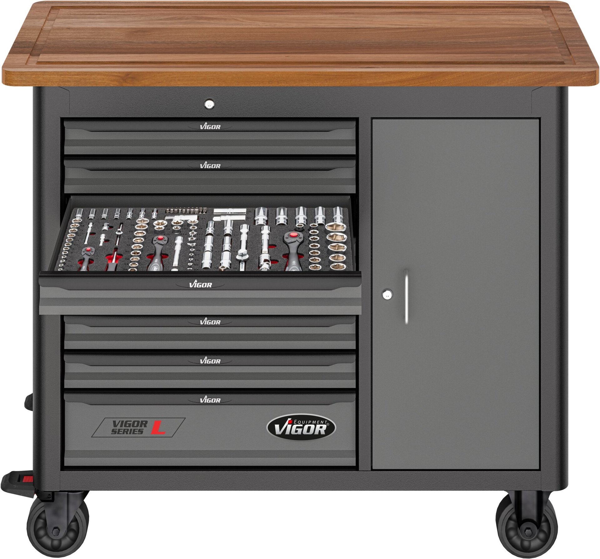 VIGOR Mobile Werkbank Series L ∙ leer ∙ V4813 ∙ L x B x H: 1091 mm x 481 mm x 1018 mm Produktbild img20 L