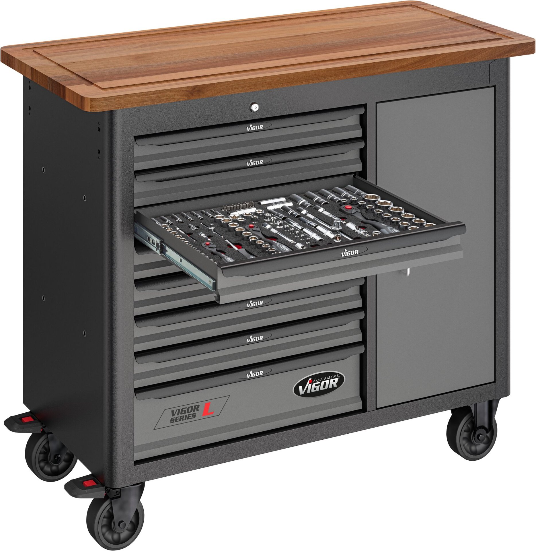 VIGOR Mobile Werkbank Series L ∙ leer ∙ V4813 ∙ L x B x H: 1091 mm x 481 mm x 1018 mm Produktbild img18 L