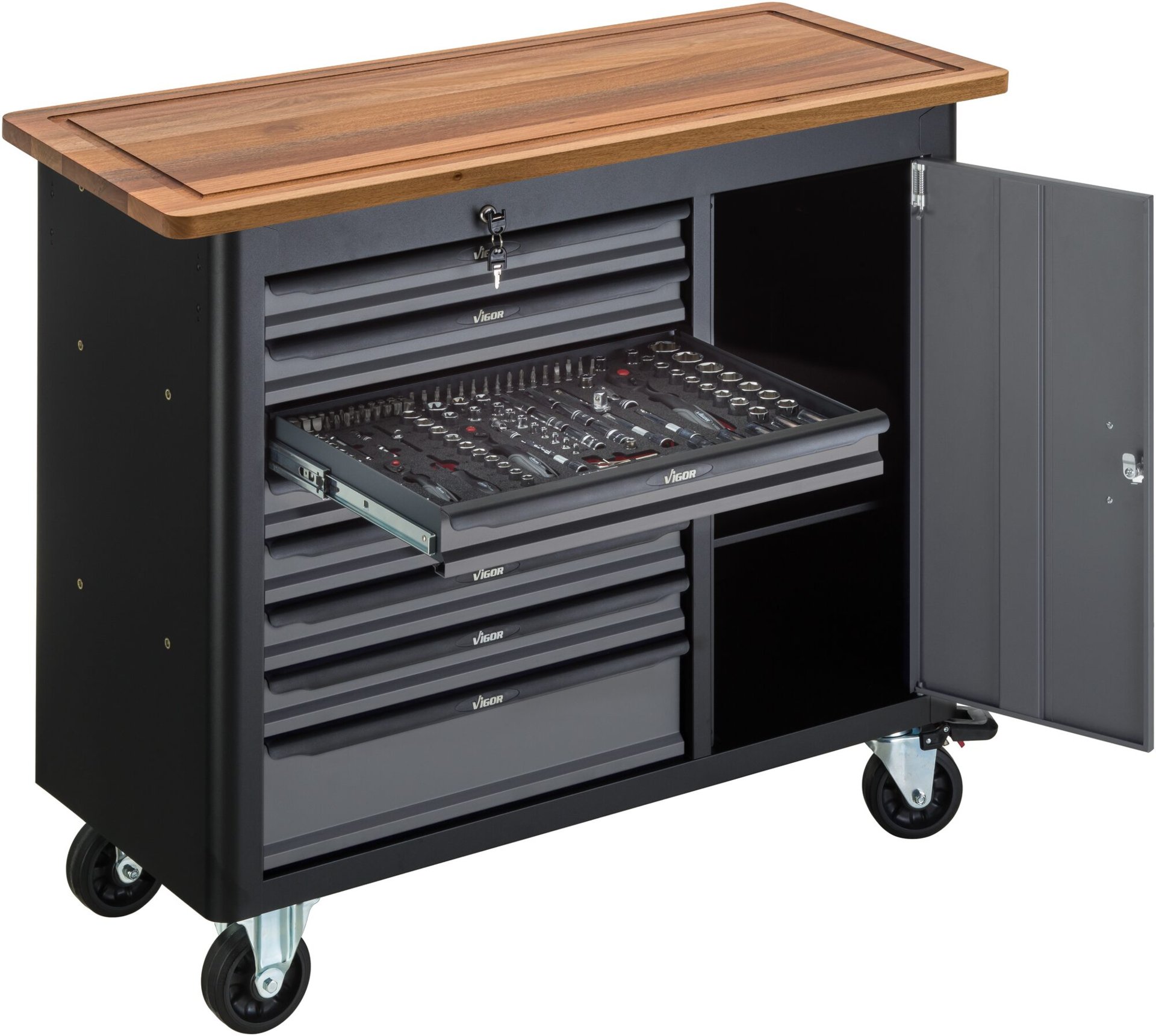 VIGOR Mobile Werkbank Series L ∙ leer ∙ V4813 ∙ L x B x H: 1091 mm x 481 mm x 1018 mm Produktbild img10 L