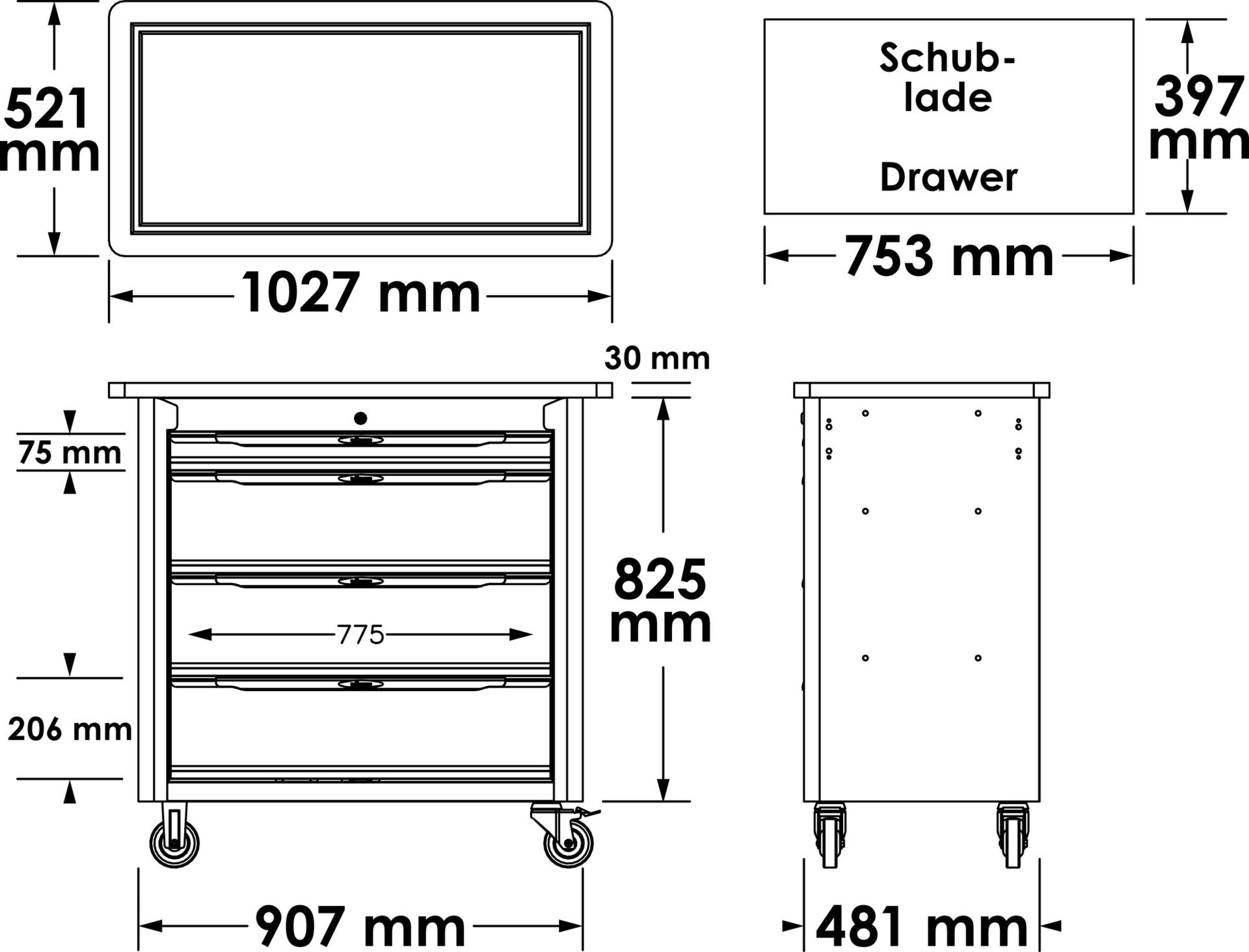 VIGOR Mobile Werkbank Series&nbsp;XL ∙ leer ∙ V4814 ∙ L x B x H: 907 mm x 481 mm x 990 mm Produktbild img28 L