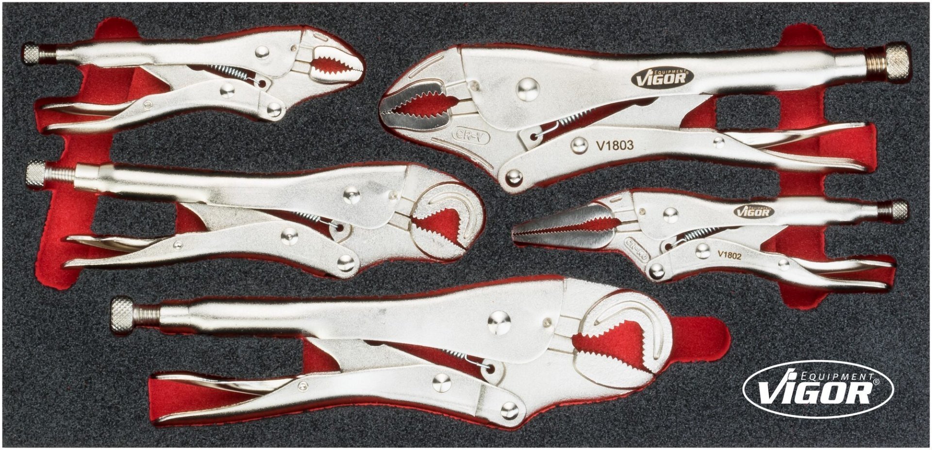 VIGOR Gripzangen Satz ∙ V5004 ∙ 5-teilig ∙ 16 – 27 mm ∙ 11 – 19 mm ∙ Anzahl Werkzeuge: 5 Produktbild img1 L