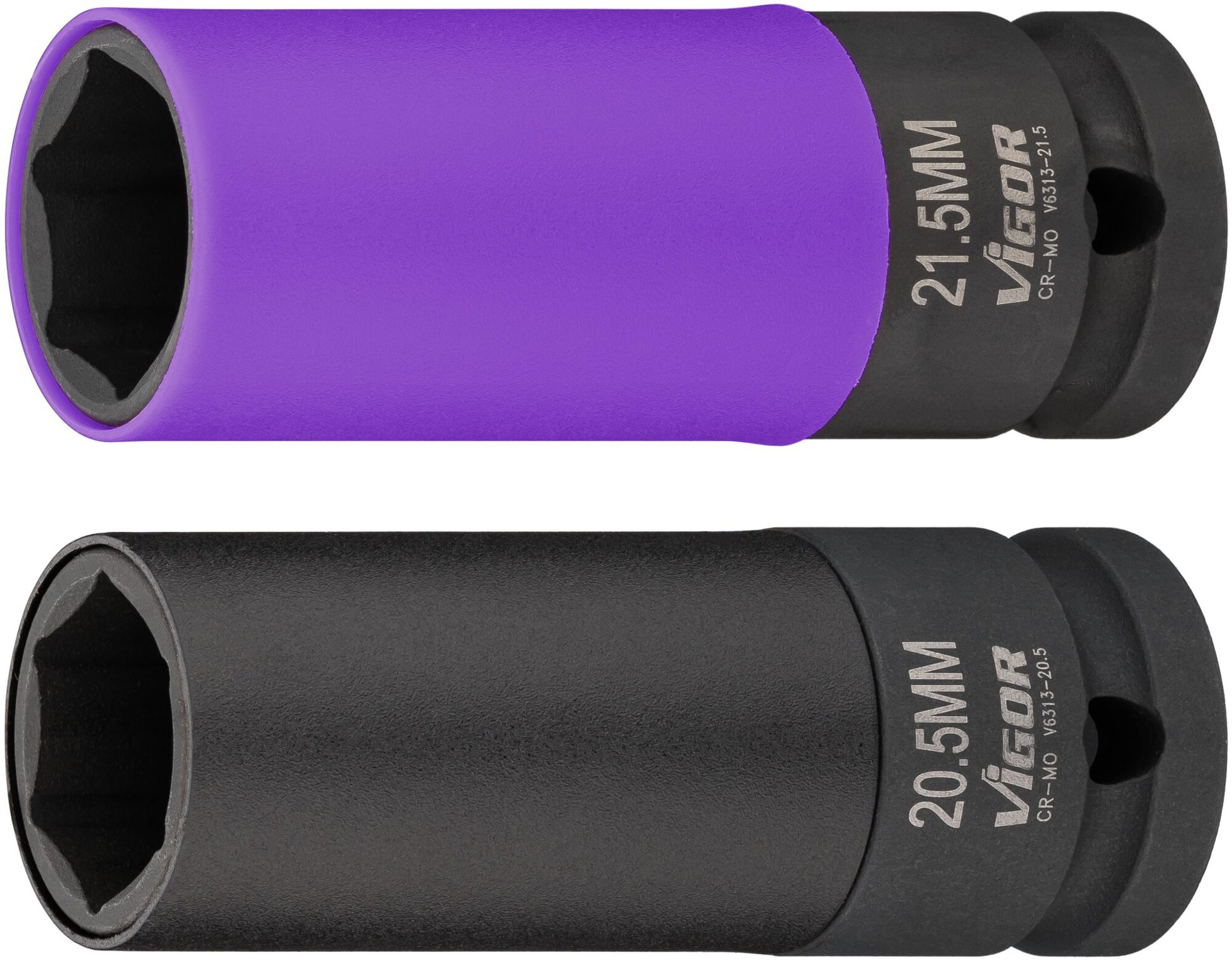 VIGOR Schlagschrauber Steckschlüssel Satz ∙ V6313 ∙ 1/2 Zoll (12,5 mm) Vierkant hohl ∙ Außen Sechskant Profil ∙ 2-teilig ∙ Anzahl Werkzeuge: 2 Produktbild img1 L